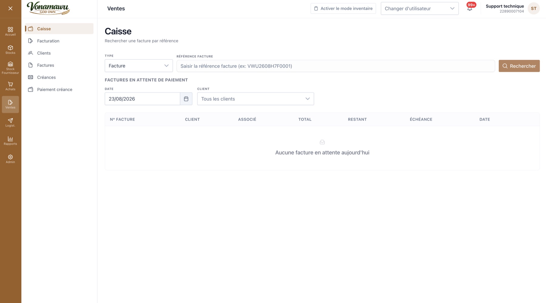 Module de caisse et recherche de factures